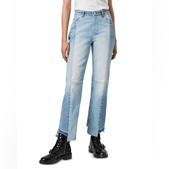 AllSaints Kim Two Toned Asymmetrical Hem Jeans sz 32 - Picture 1 of 9